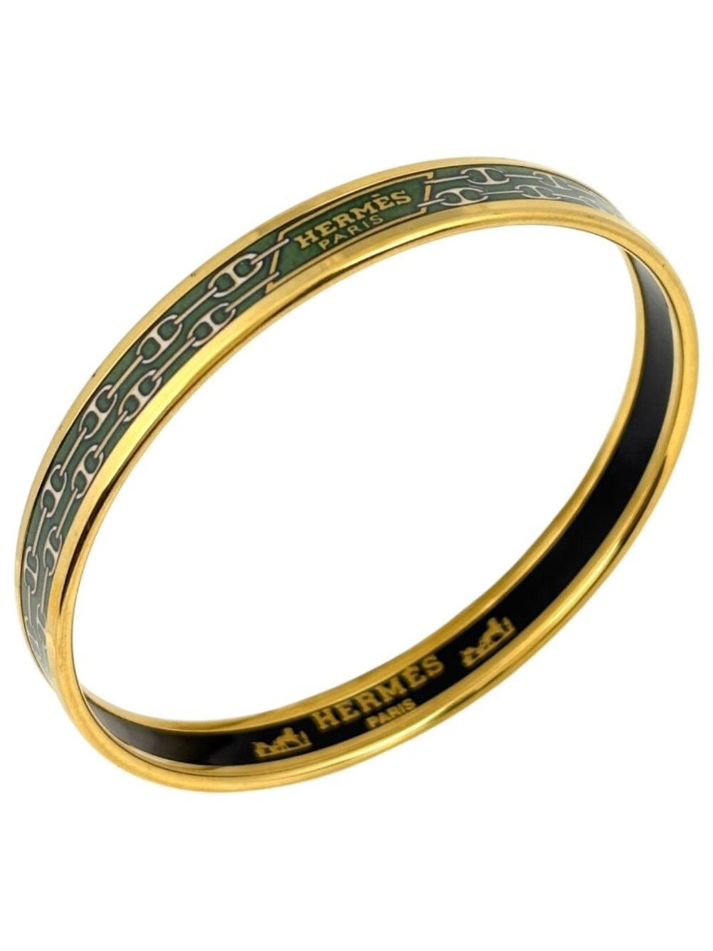 Hermes Enamel PM Bracelet Cloisonne Bangle Gold Plated Green